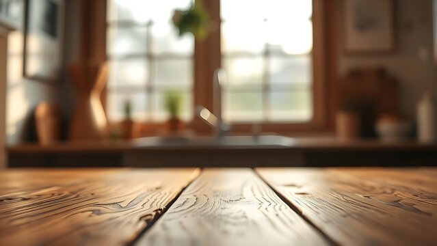 A close-up of a wooden table surface showing natural texture details.