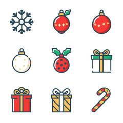 Set 3x3 icons of christmas vibe 