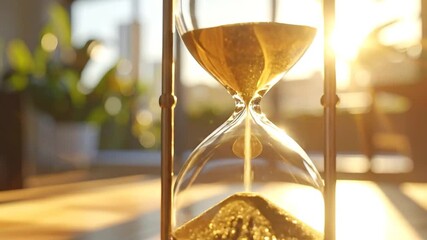 Hourglass with Golden Sand, Time Passing, Sunlight, Close-up - Powered by Adobe