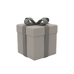 Gray Gift Box Tied With a Gray Ribbon Isolated on a Transparent Background