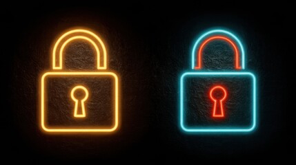 Neon Lock Icons in Vibrant Colors Glowing Against a Dark Background Creating a Modern Security Theme