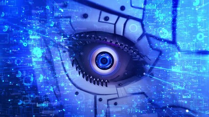 3D Robot eye scanning biometric data AI technology vision artificial intelligence technology in security industry background. Optical fibers 3d human eye. Artificial intelligence Futuristic technology - Powered by Adobe