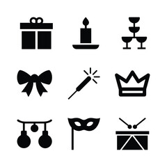 Set of new year celebration icons, Birthday, party and festive symbols on white background
