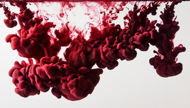 Imagen hiperrealista de un fondo completamente blanco, con pintura roja cayendo desde la parte superior. La pintura se desliza en gotas y chorros, creando salpicaduras y efectos de fluido realistas