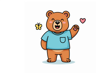 Fototapeta premium Cute Bear Waving in Blue Shirt Cartoon Illustration