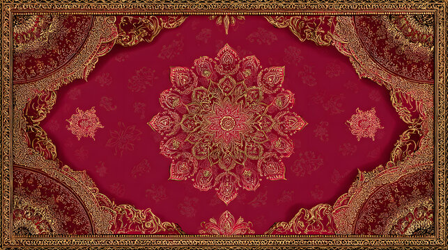 Indian wedding invitation border with mandala patterns and gold filigree details. - Powered by Adobe
