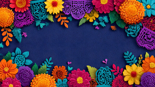 Monday, 10 November 2025 at 17:08
Mexican fiesta invitation border with vibrant papel picado and flowers.