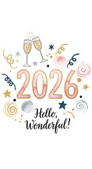Fototapeta premium New Year's card design with champagne glasses and festive elements 