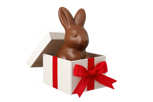 Chocolate bunny appearing from gift box celebrating easter - Powered by Adobe