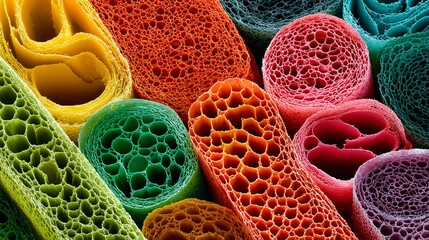 Vibrant microscopic view reveals intricate cellular structures in a stunning rainbow of scientific discovery and biological wonder