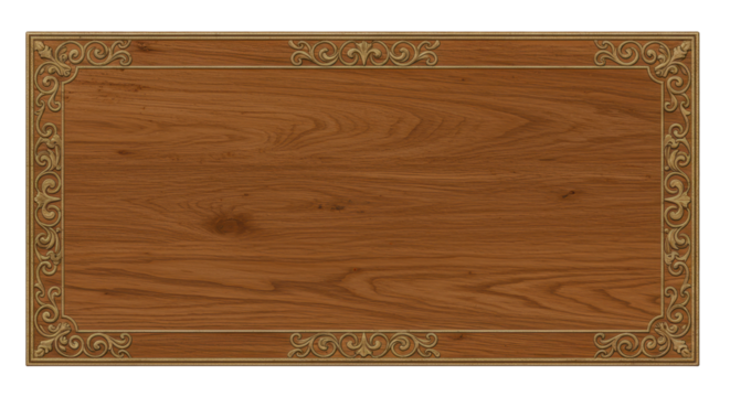 Elegant Wooden Table: A top-down view of an exquisite wooden table with an intricate, ornamental frame, exuding warmth and sophistication.