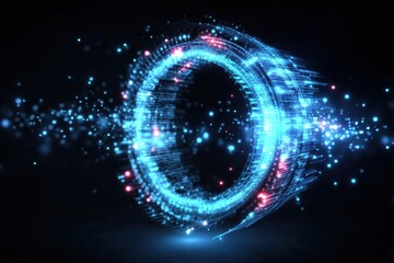 A floating ring campus initiates a cycle exam as a rotation update strengthens monitoring syncing the database raising efficiency and circulating looped feedback to the orbit server