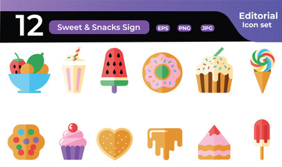 Delicious Sweet Treats Icon Set for Food Related Designs and Dessert Shop Graphics vector illustrations of various sugary items