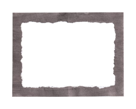 Dark Grunge Torn Paper Frame with Ripped Edges on a Transparent Background.