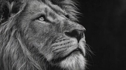 Majestic lion's intense gaze captured in stunning monochrome detail, exuding power and wild elegance