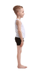 Little boy in underwear on white background
