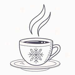 Hand drawn cup of hot drink with snowflake