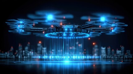 A colossal drone bay performs a flight exam while a mobility update boosts monitoring calibrating the database improving efficiency and giving aerodynamic feedback to the aviation server