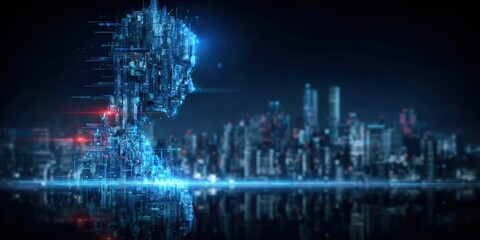 Fototapeta premium A robotic city hub launches a population exam while a growth update expands monitoring organizing the database increasing efficiency and sending civil feedback to the metropolis server