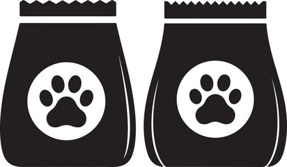 Two bags of pet food with paw print silhouette