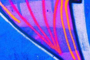 Abstract graffiti with neon blue, pink, orange lines. 80s, Y2K style, fluorescence, vibrant energy. Urban murals, modern street visuals, digital art, creative design, banner.