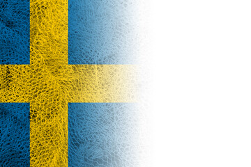 White background with Swedish flag on fishing net
