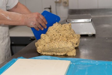 Making pastry and measuring dough in the bakery