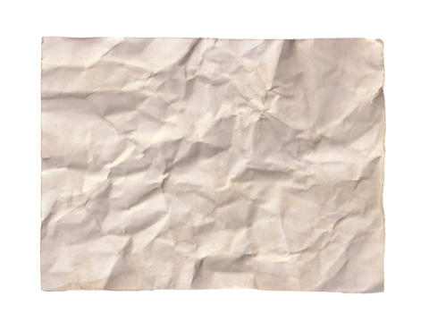 Realistic Old Crumpled Paper Texture Background. Vintage Grunge Sheet Isolated on White for Design Element and Overlay.