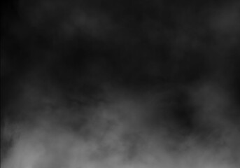 Realistic dense white smoke, fog, or steam rising on a dark black background, creating an abstract textured overlay for design and atmosphere