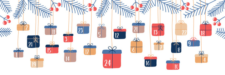 colorful advent calendar 24 christmas gifts vector illustration