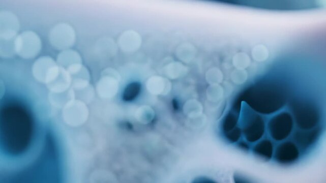 Macro perspective showing light blue porous foam texture