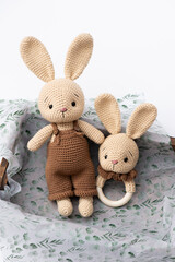 Handmade crocheted bunny toy, amigurumi. Handamde stuffed toys.