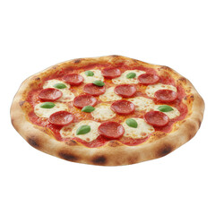 Delicious Pepperoni Pizza with Mozzarella Cheese and Fresh Basil Topping on a Transparent Background