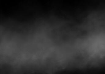 Realistic black and gray smoke or fog effect swirling against a dark background, abstract atmospheric texture overlay for spooky designs or mysterious concepts