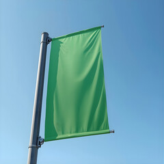 Green Screen Pole Banner Mockup – Outdoor Vertical Flag, Urban Banner Mockup with Green Display, Hanging Pole Banner Mockup – Chroma Key Template, Outdoor Vertical Banner Mockup – Green Screen