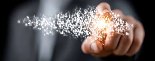 Business hand touching digital network icons, symbolizing connectivity, social media, and innovation in technology