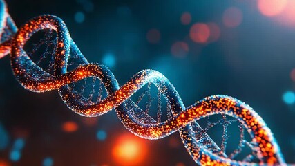 Dna helix structure with glowing particles forming genetic code - Powered by Adobe