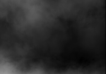 Abstract Dark Grey Smoke and Fog Overlay Texture on Black Background, Ethereal Haze for Mysterious Atmosphere, Cinematic Special Effects Element