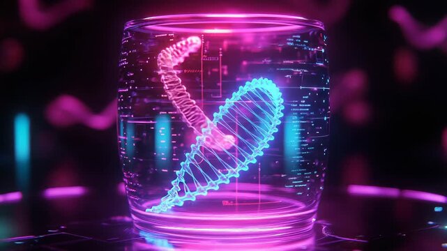Dna strand glowing in beaker with digital data - Powered by Adobe