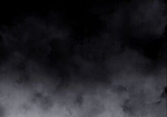 Dark and Mysterious Smoke or Fog Rising from Below on a Black Background, Abstract Atmospheric Texture Overlay for Graphic Design and Backgrounds
