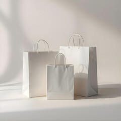 Shopping Bag Mockup Set – White Paper Bags with Handles, Retail Paper Bag Mockup – Multiple Sizes Display, White Gift Bag Mockup – Minimal Shopping Packaging, Paper Shopping Bags Mockup – Branding Tem
