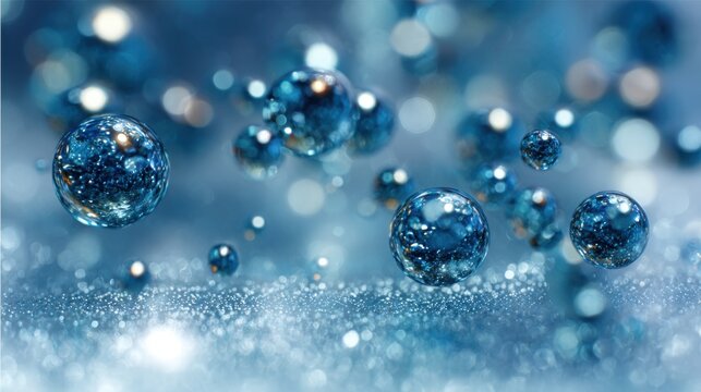 Shimmering Blue Orbs Floating Glistening Light Abstract Background