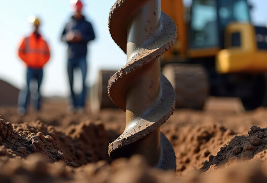 Close-up image of a drill bit sinking into the ground