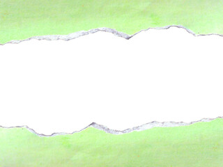 Obraz premium Abstract torn green paper with ripped edges. Grunge watercolor texture background with transparent space for text or design. PNG frame element.