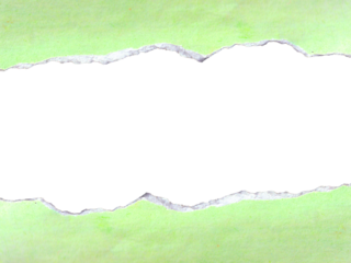 Abstract torn green paper with ripped edges. Grunge watercolor texture background with transparent space for text or design. PNG frame element.