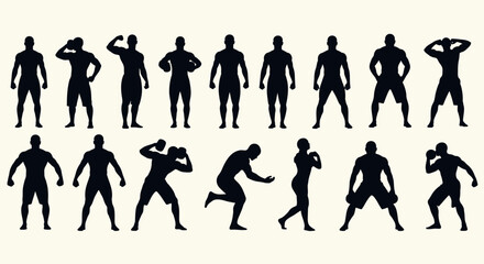 Diverse Silhouettes of Male Athletes in Various Poses and Sports Actions.