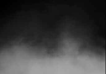 Dense White Smoke or Fog Rising on a Dark Black Background, Atmospheric Abstract Effect, Mystery, Vapor Cloud Texture, Copy Space for Design