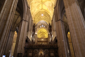 Interior view of the world-famous Cathedral of Seville, Andalusia, Spain 
