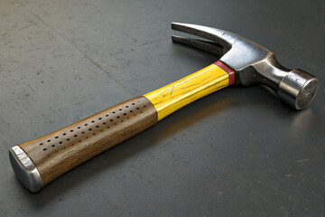 Classic claw hammer with yellow handle ready for construction projects or DIY home improvement tasks needing a reliable tool