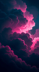 A black and pink cloud in the sky with lightning striking through. Dreamy Cloudscapes & Ethereal Sky Art